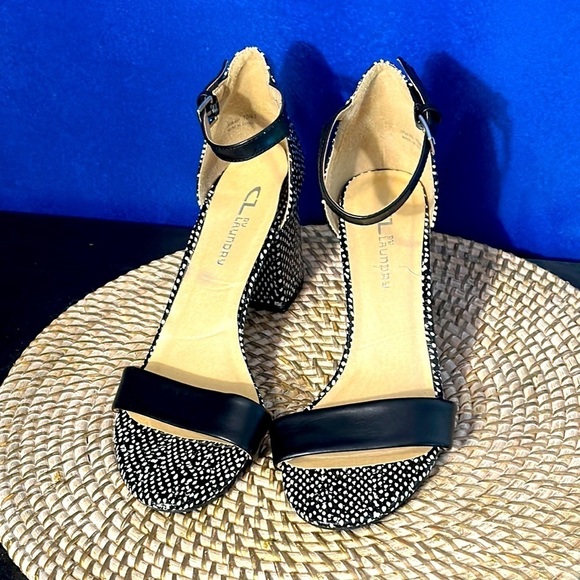 Women’s CL by Laundry Jody Ankle Strap Black & White Heeled Sandal Size 10 - Picture 2 of 6